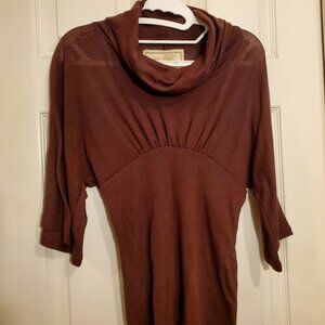 Cowl Neck Brown Dolman Half Sleeve Tunic, Size Medium